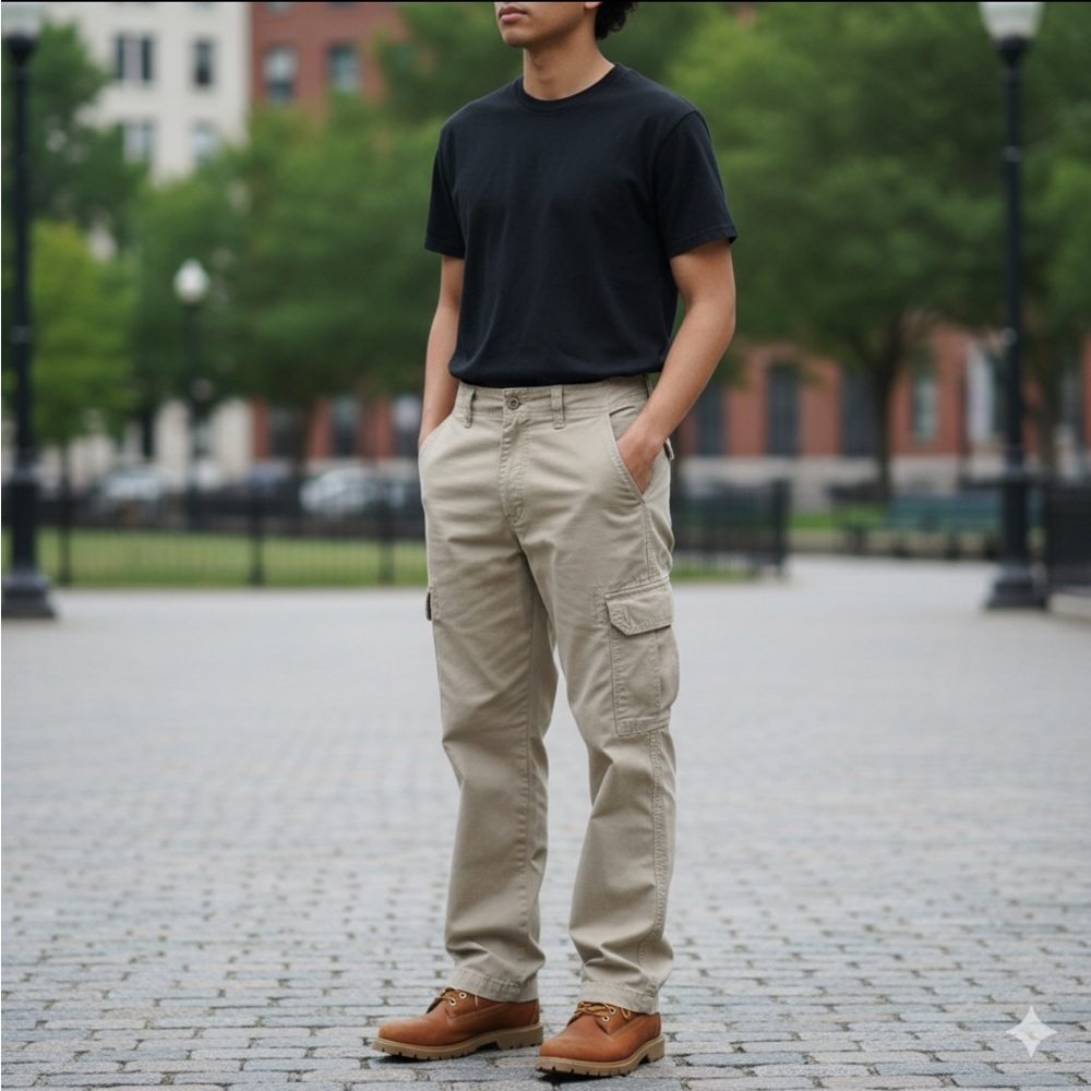 Mossimo Supply Men's Cargo Pants 32x30 Khaki Tan 100% Cotton Straight Leg Retro